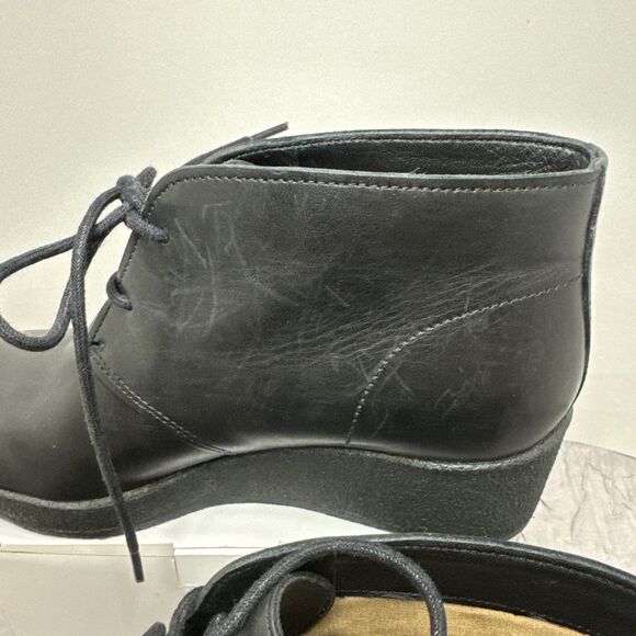 Clarks Women’s Athie Terra Black Lace Up Wedge Heel Platform Boots Size 8.5 - Picture 3 of 10